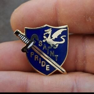 Saint Pride Crest & Sword Gold Tone Blue Enamel Pin